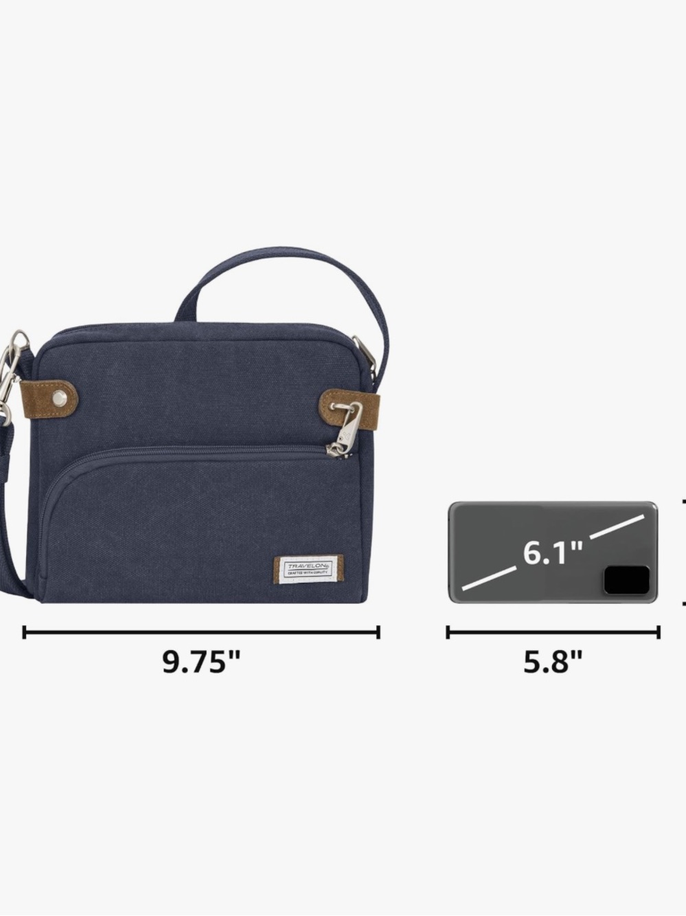 Travelon Navy Blue Canvas Messenger Bag with Tan Accents - Picture 9 of 12